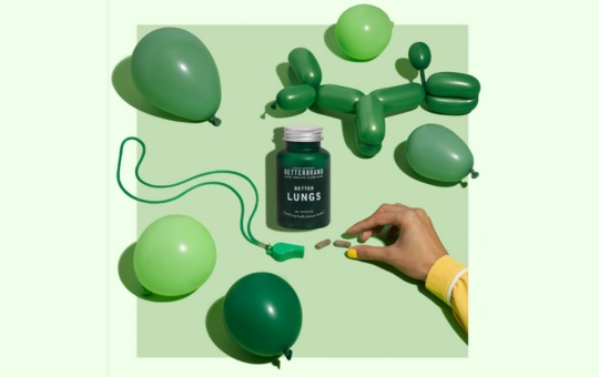 Green background with green balloons featuring betterlungs supplements