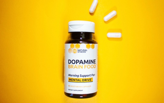 Pills around a Natural stacks dopamine brain food bottle