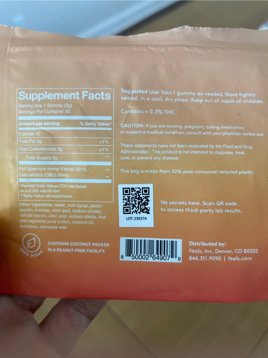 ingredient list feals cbd gummies