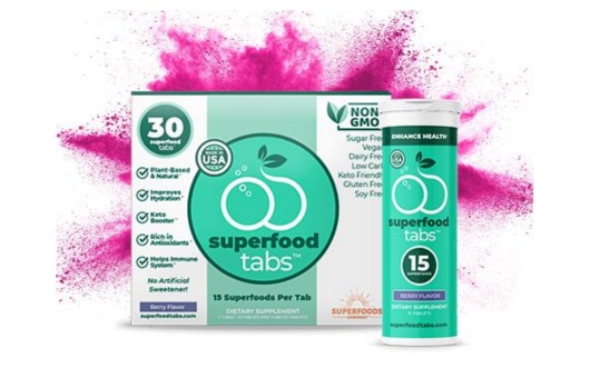 pink powder bomb behind superfoods tabs bundle