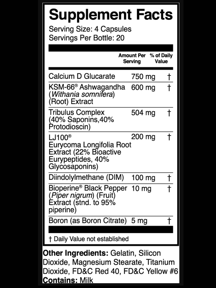 ingredients and supplement facts of primal t